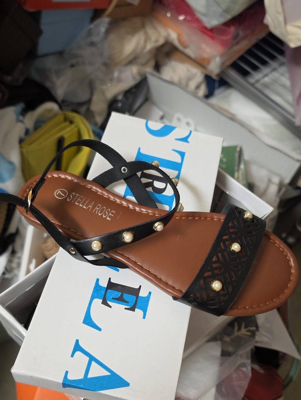Nwt Stella Rose Black Pearl-Accent Sandals